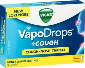 Coles Vicks VapoDrops + Cough Honey, Lemon & Menthol Lozenges 16 Pack^ offer