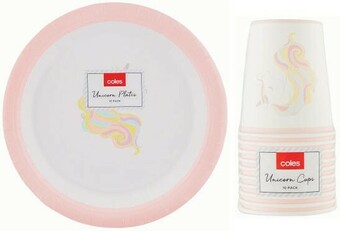 Coles Coles Unicorn Plates or Cups 10 Pack offer