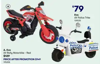 BIG W A. Evo 6V Rally Motorbike - Red 6V Police Trike 139535 offer