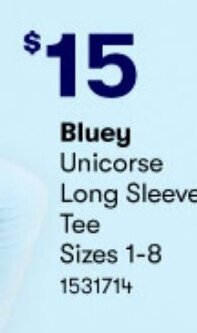 BIG W Bluey Unicorse Long Sleeve Tee A. Track Pants Sizes 1-8 1531696 offer