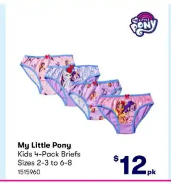 BIG W My Little Pony Kids 4-Pack Briefs Sizes 2-3 to 6-8 offer