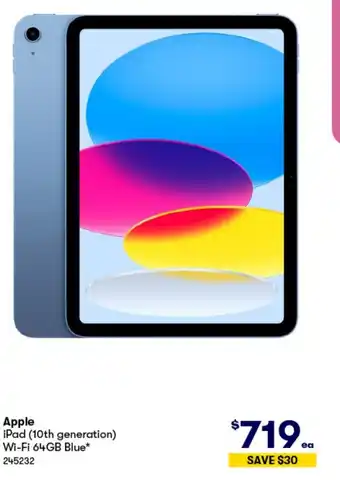 BIG W Apple iPad (10th generation) Wi-Fi 64GB Blue* offer