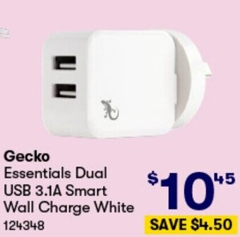 BIG W Gecko Essentials Dual USB 3.1A Smart Wall Charge White offer