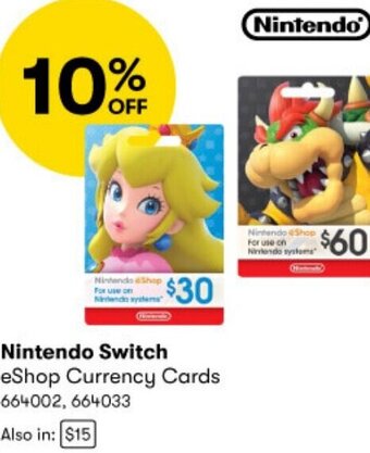 BIG W Nintendo Switch eShop Currency Cards 664002, 664033 offer