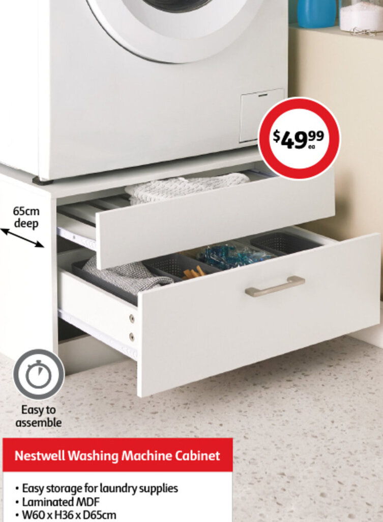 Nestwell Washing Machine • Easy storage for laundry supplies