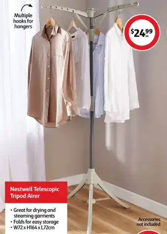 Coles Nestwell Telescopic Tripod Airer . Great for drying and steaming garments • Folds for easy storage • W72 x H164 x L72cm offer