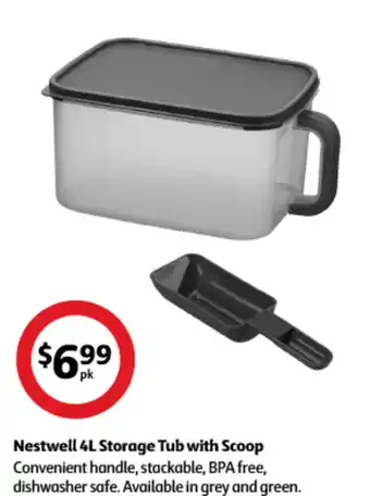 Coles Nestwell 4L Storage Tub with Scoop Convenient handle, stackable, BPA free, dishwasher safe. Available in grey and green. offer