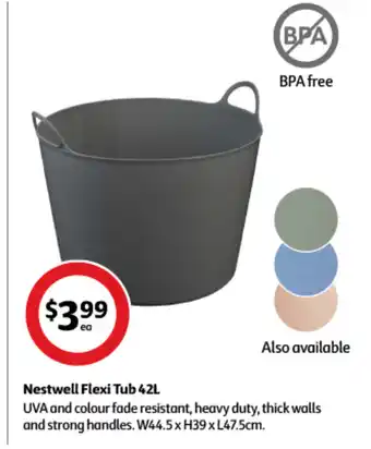 Coles Nestwell Flexi Tub 42L UVA and colour fade resistant, heavy duty, thick walls and strong handles. W44.5 x H39 x L47.5cm. offer