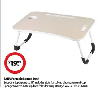 Coles SABA Portable Laptop Desk Sponge covered non-slip feet, folds for easy storage. W40 x H26 x L64cm. offer