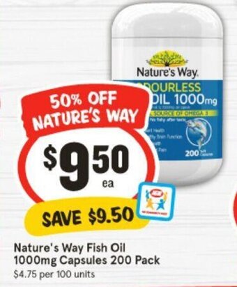 IGA Nature's Way Fish Oil 1000mg Capsules 200 Pack offer