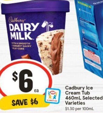 IGA Cadbury Ice Cream Tub 460mL Selected Varieties offer