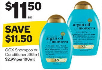 Woolworths OGX Shampoo or Conditioner 385ml offer