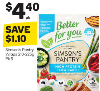 Woolworths Simson's Pantry Wraps 210-225g offer