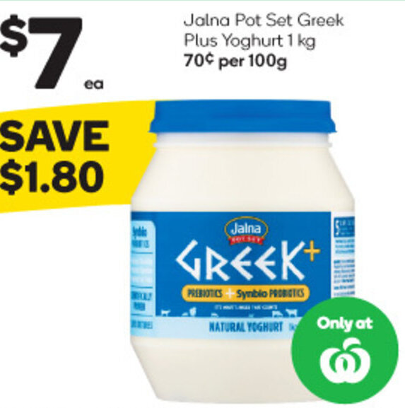 Jalna Pot Set Greek Plus Yoghurt 1 kg offer at Woolworths