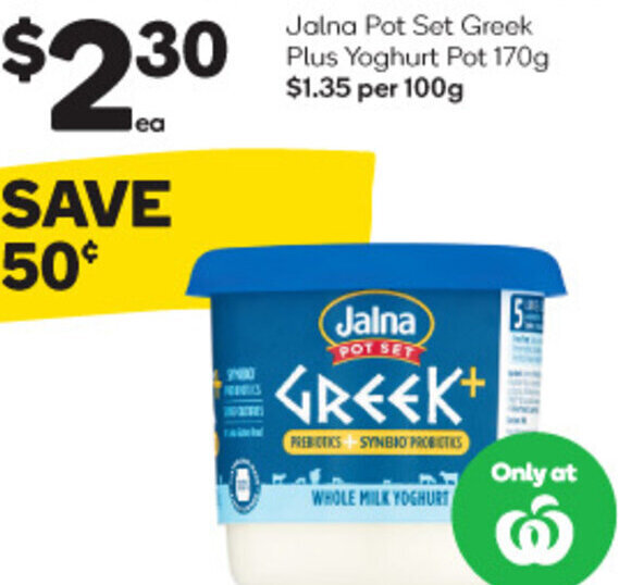 Jalna Pot Set Greek Plus Yoghurt Pot 170g offer at Woolworths