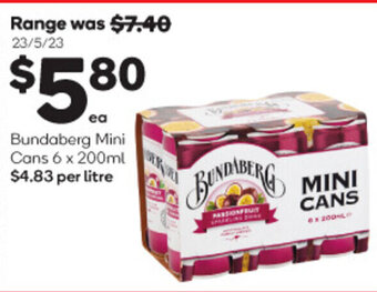 Woolworths Bundaberg Mini Cans 6 x 200ml offer