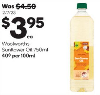 Woolworths Woolworths Sunflower Oil 750ml offer