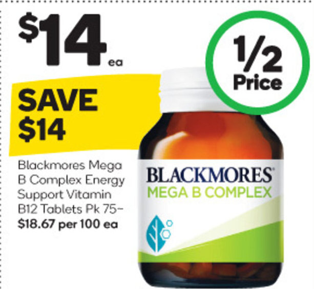Blackmores Mega B Complex Energy Support Vitamin B12 Tablets Pk 75