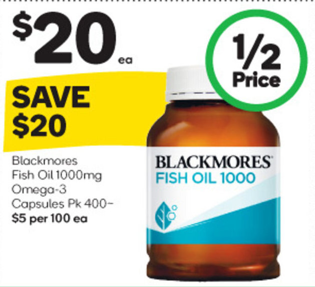 Blackmores Fish Oil 1000mg Omega3 Capsules Pk 400 offer at Woolworths