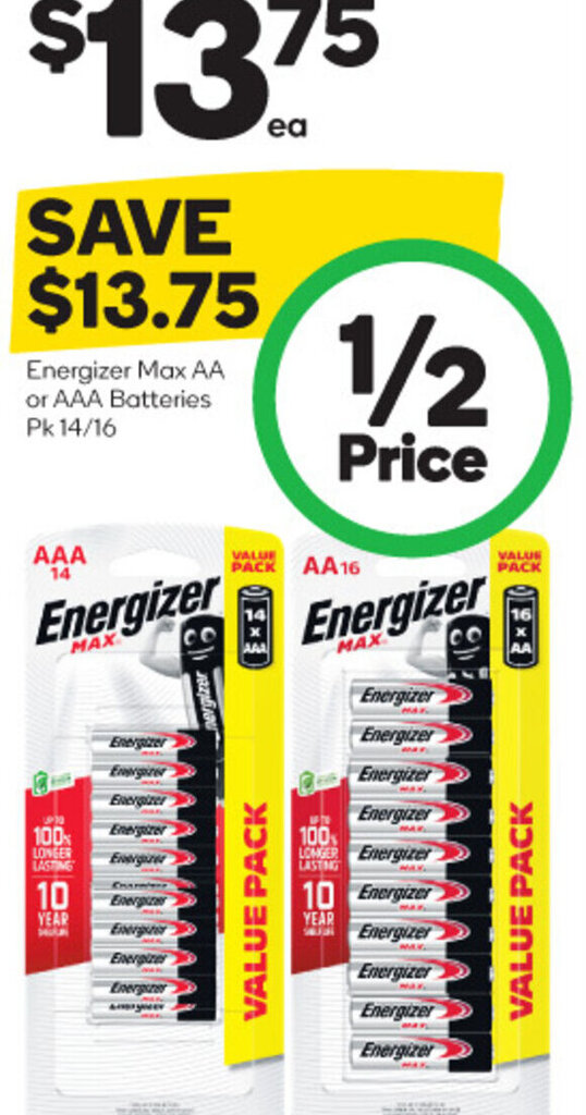 Energizer Max AA or AAA Batteries offer at Woolworths