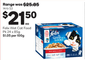 Woolworths Felix Wet Cat Food Pk 24 x 85g offer