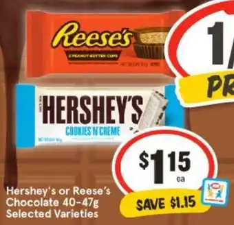 Hershey's or Reese's Chocolate 40-47g Selected Varieties