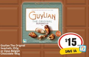 IGA Guylian The Original Seashells 250g or Opus Belgian Chocolate 180g offer