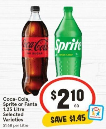 IGA Coca-Cola, Sprite or Fanta 1.25 Litre Selected Varieties offer