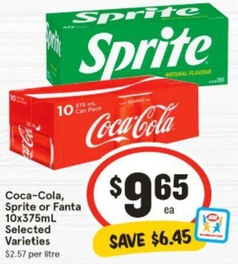IGA Coca-Cola, Sprite or Fanta 10x375mL Selected Varieties offer