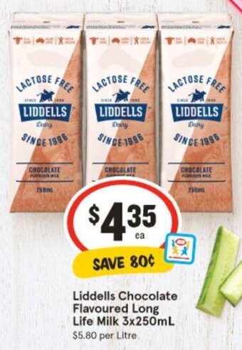 IGA Liddells Chocolate Flavoured Long Life Milk 3x250mL offer