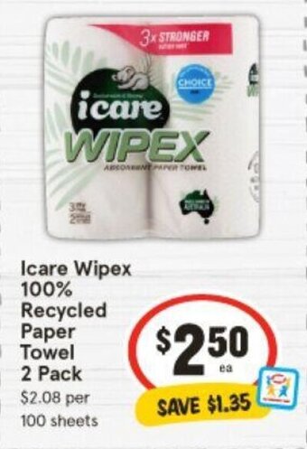 IGA Icare Wipex 100% Recycled Paper Towel 2 Pack offer