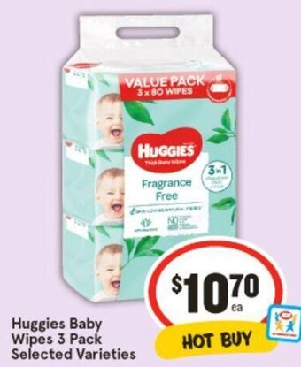 IGA Huggies Baby Wipes 3 Pack Selected Varieties offer