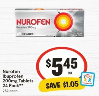 IGA Nurofen Ibuprofen 200mg Tablets 24 Pack offer
