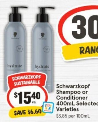 IGA Schwarzkopf Shampoo or Conditioner 400mL Selected Varieties offer