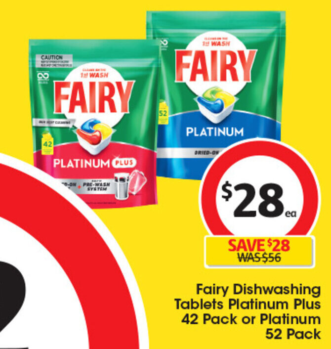 Fairy Dishwashing Tablets Platinum Plus 42 Pack or Platinum 52 Pack offer at Coles