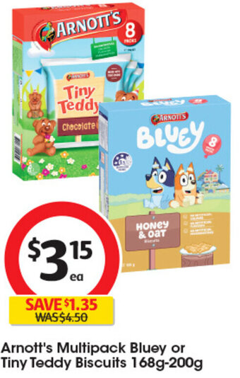Coles Arnott's Multipack Bluey or Tiny Teddy Biscuits 168g-200g offer