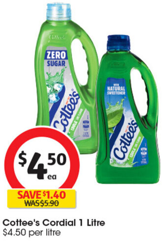 Coles Cottee's Cordial 1 Litre offer
