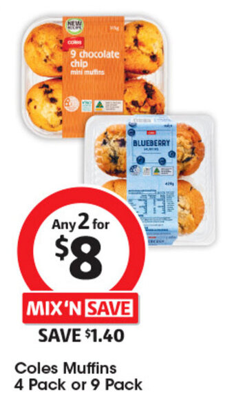 Coles Coles Muffins 4 Pack or 9 Pack offer