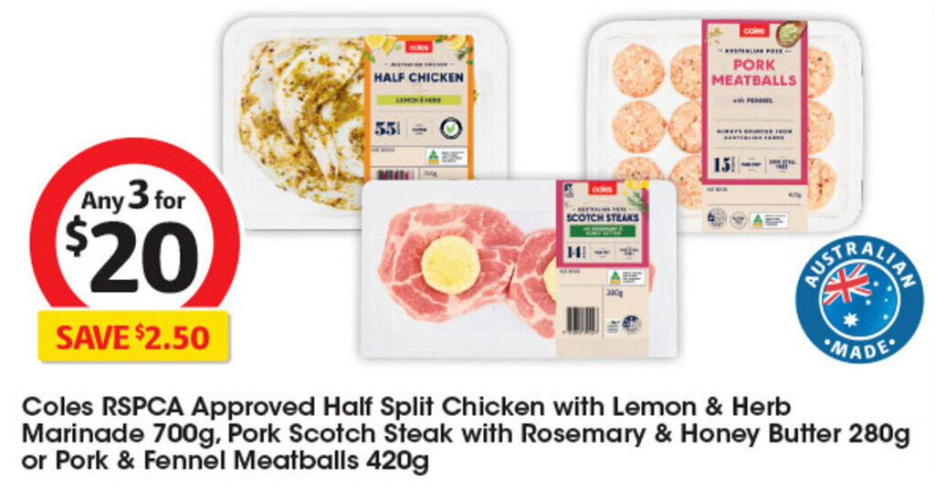 Coles RSPCA Approved Half Split Chicken with Lemon & Herb Marinade 700g offer at Coles