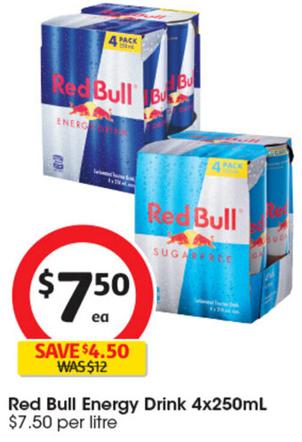 Coles Red Bull Energy Drink 4x250mL offer