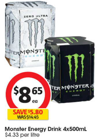 Coles Monster Energy Drink 4x500mL offer