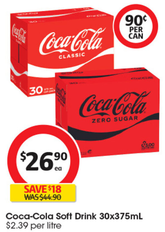 CocaCola Soft Drink 30x375mL offer at Coles