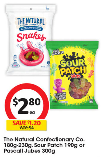 Coles The Natural Confectionary Co. 180g-230g, Sour Patch 190g or Pascall Jubes 300g offer