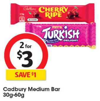 Coles Cadbury Medium Bar 30g-60g offer