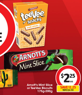 Coles Arnott's Mint Slice or TeeVee Biscuits 175g-200g offer