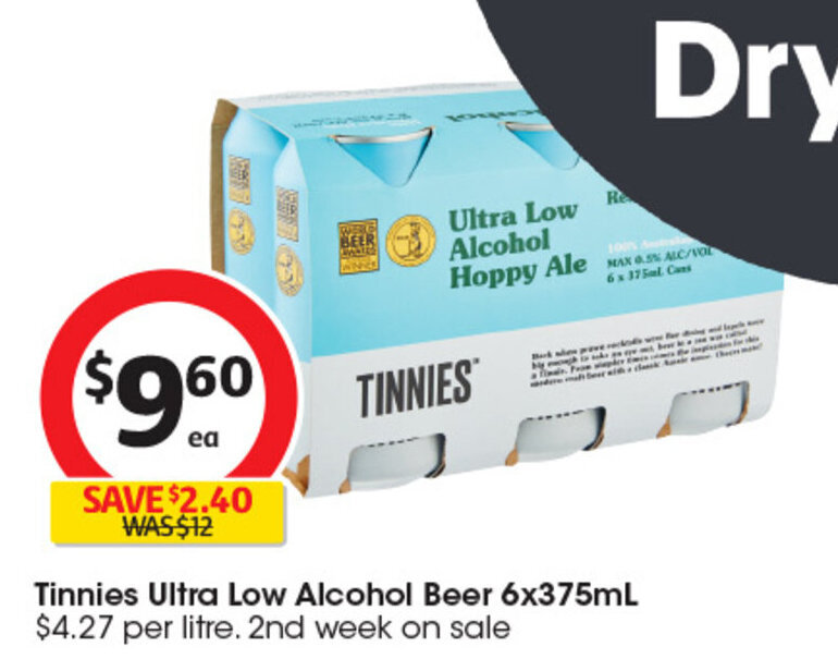 Tinnies Ultra Low Alcohol Beer 6x375mL offer at Coles