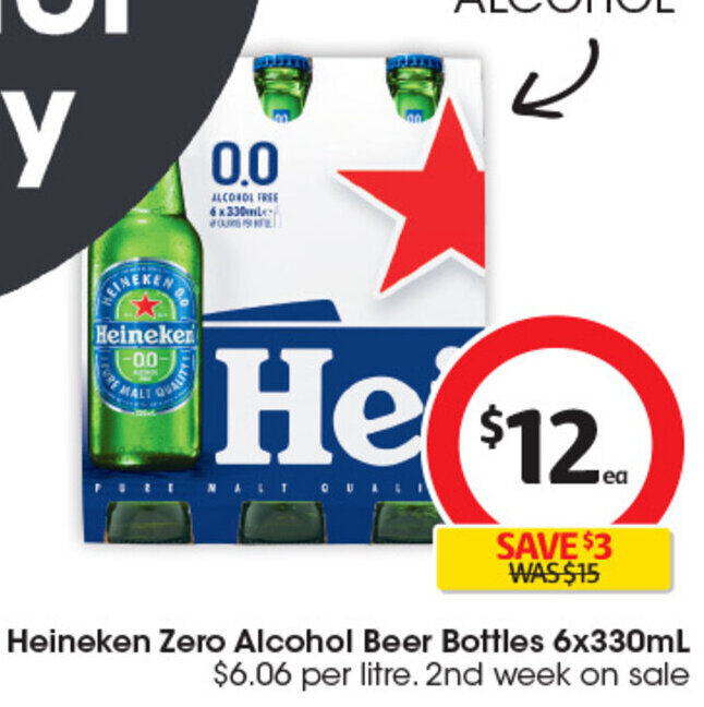 Heineken Zero Alcohol Beer Bottles 6x330mL offer at Coles