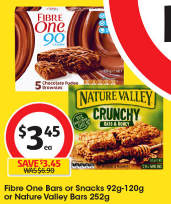 Coles Fibre One Bars or Snacks 92g-120g or Nature Valley Bars 252g offer
