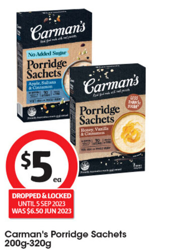 Coles Carman's Porridge Sachets 200g-320g offer