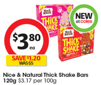 Coles Nice & Natural Thick Shake Bars 120g offer